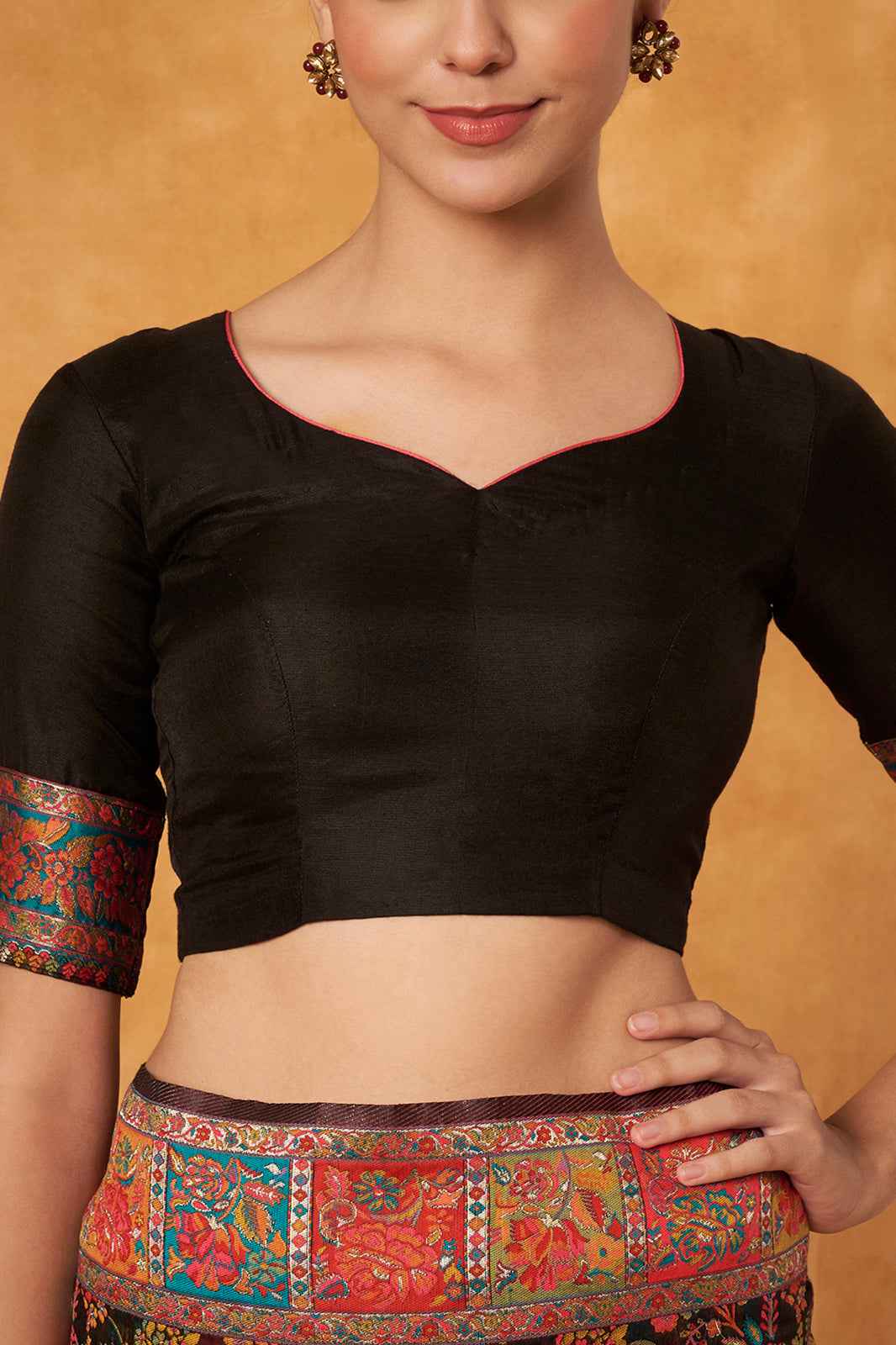 Black Multicolor Woven Kashmiri Jamewar Saree