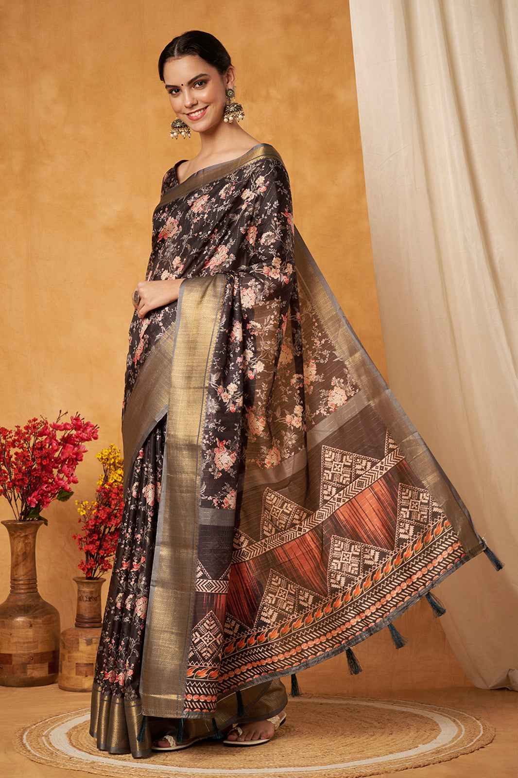 Black Bloom Premium Banarasi Silk Saree