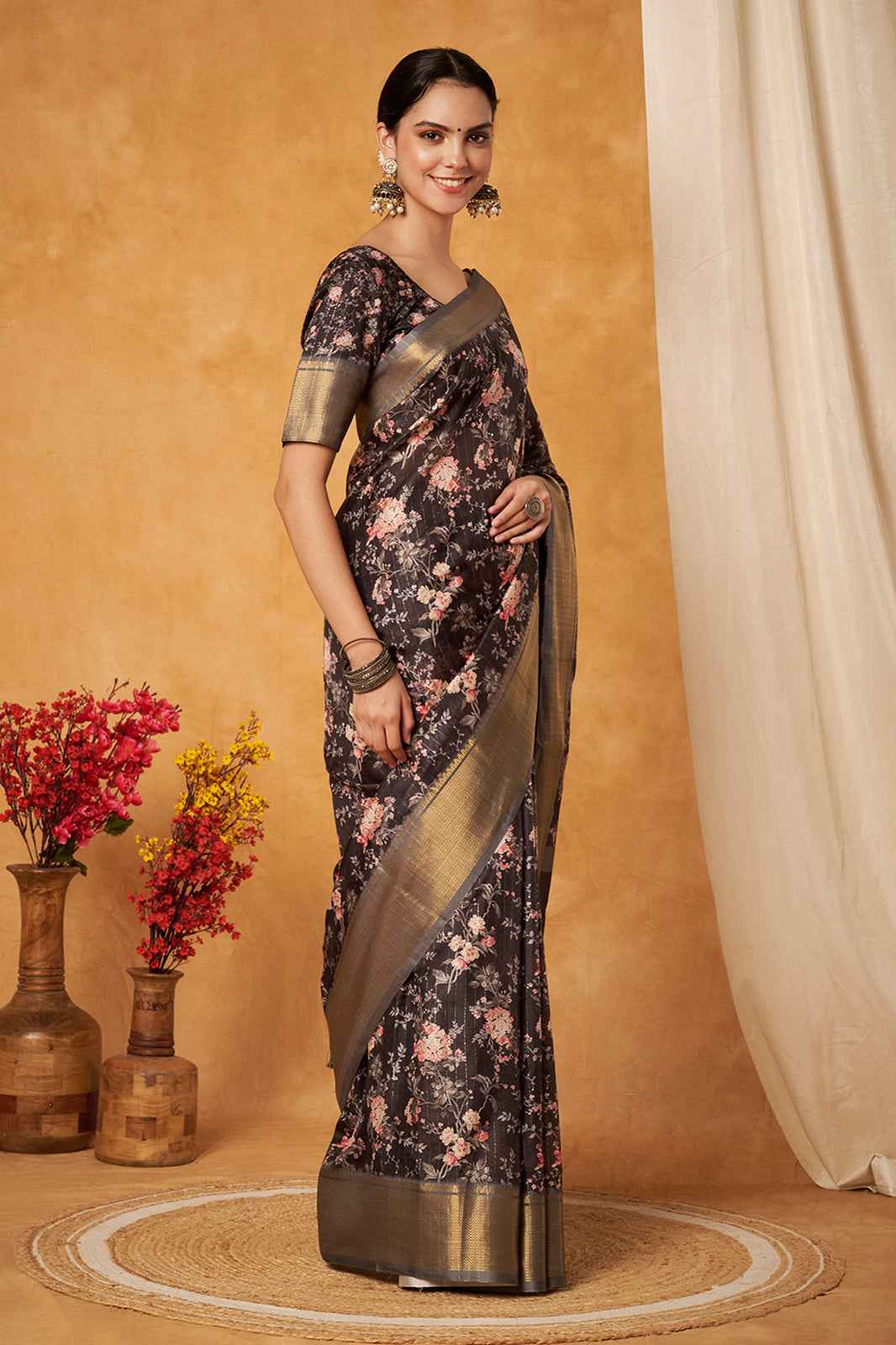 Black Bloom Premium Banarasi Silk Saree