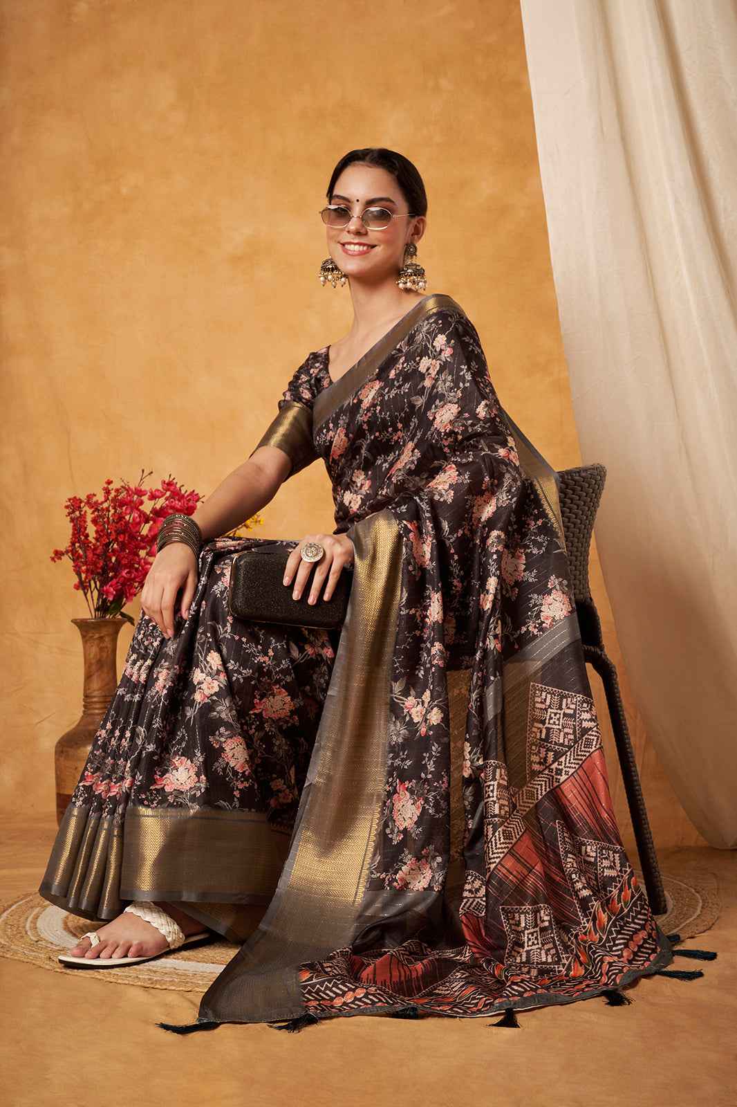 Black Bloom Premium Banarasi Silk Saree
