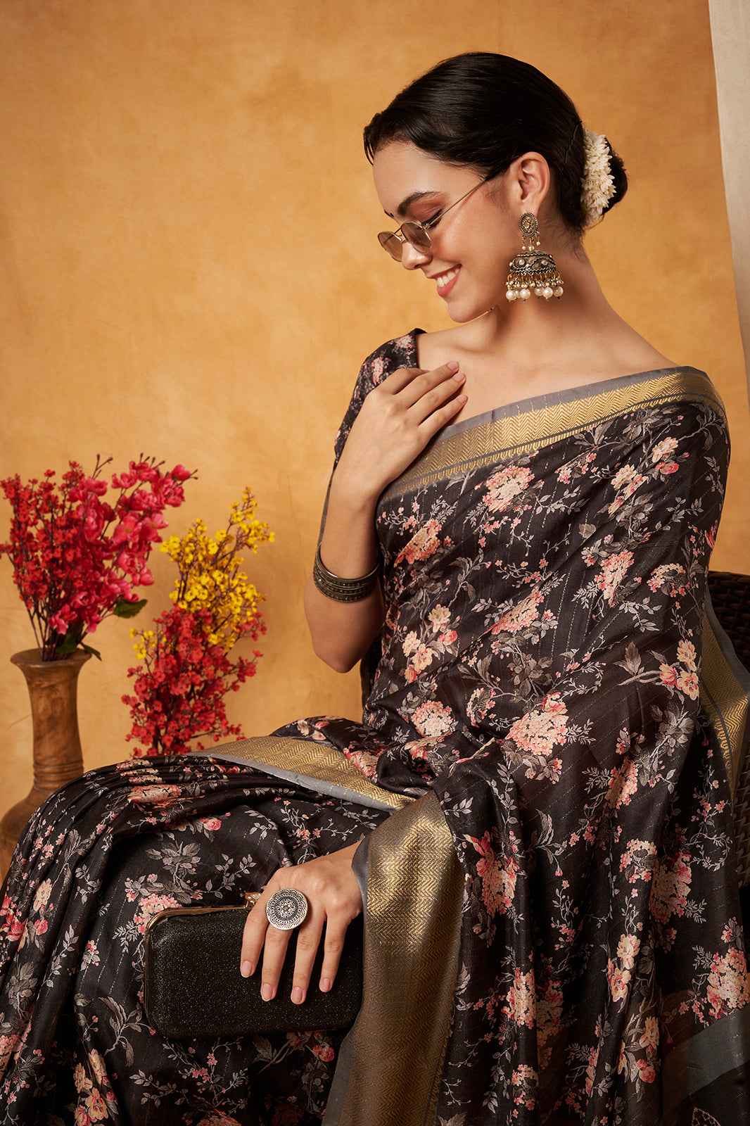 Black Bloom Premium Banarasi Silk Saree