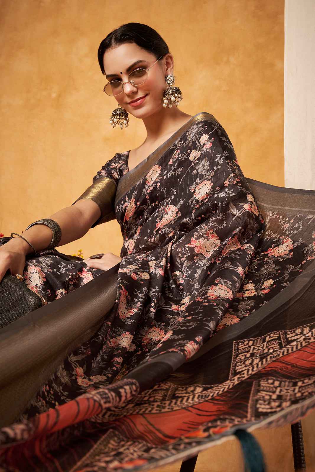 Black Bloom Premium Banarasi Silk Saree