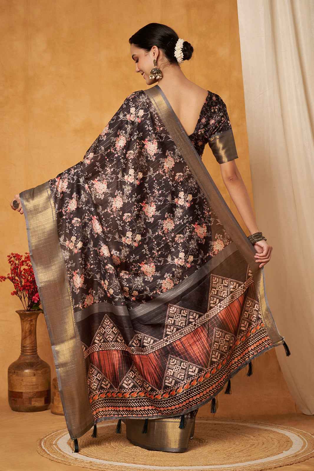 Black Bloom Premium Banarasi Silk Saree