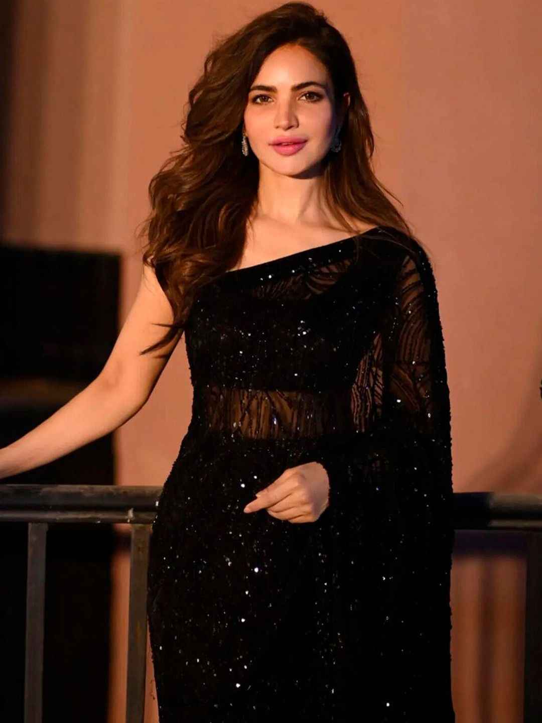 Glam Black Net Saree with Sequins - Elegant Style