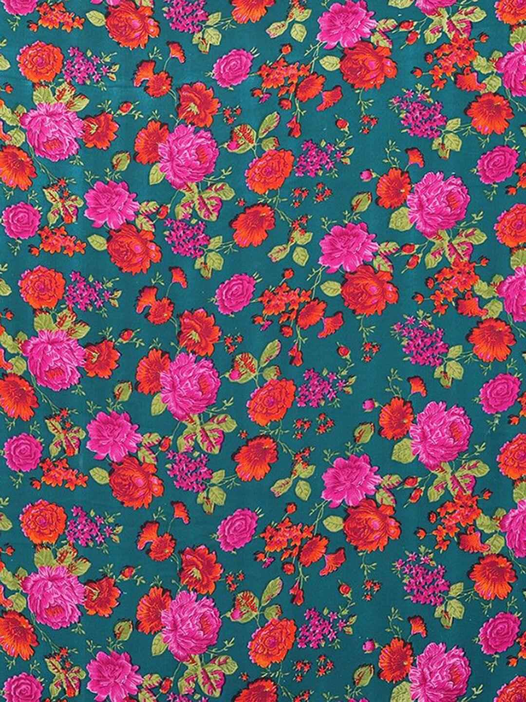 Floral Pink & Green Georgette Saree