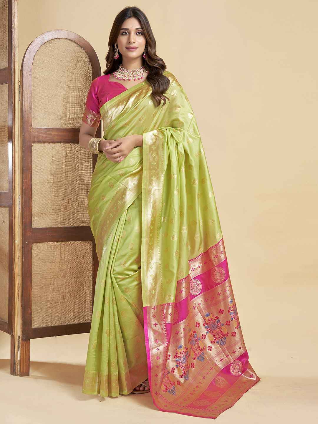 Green Banarasi Silk Saree with Golden Zari Weave