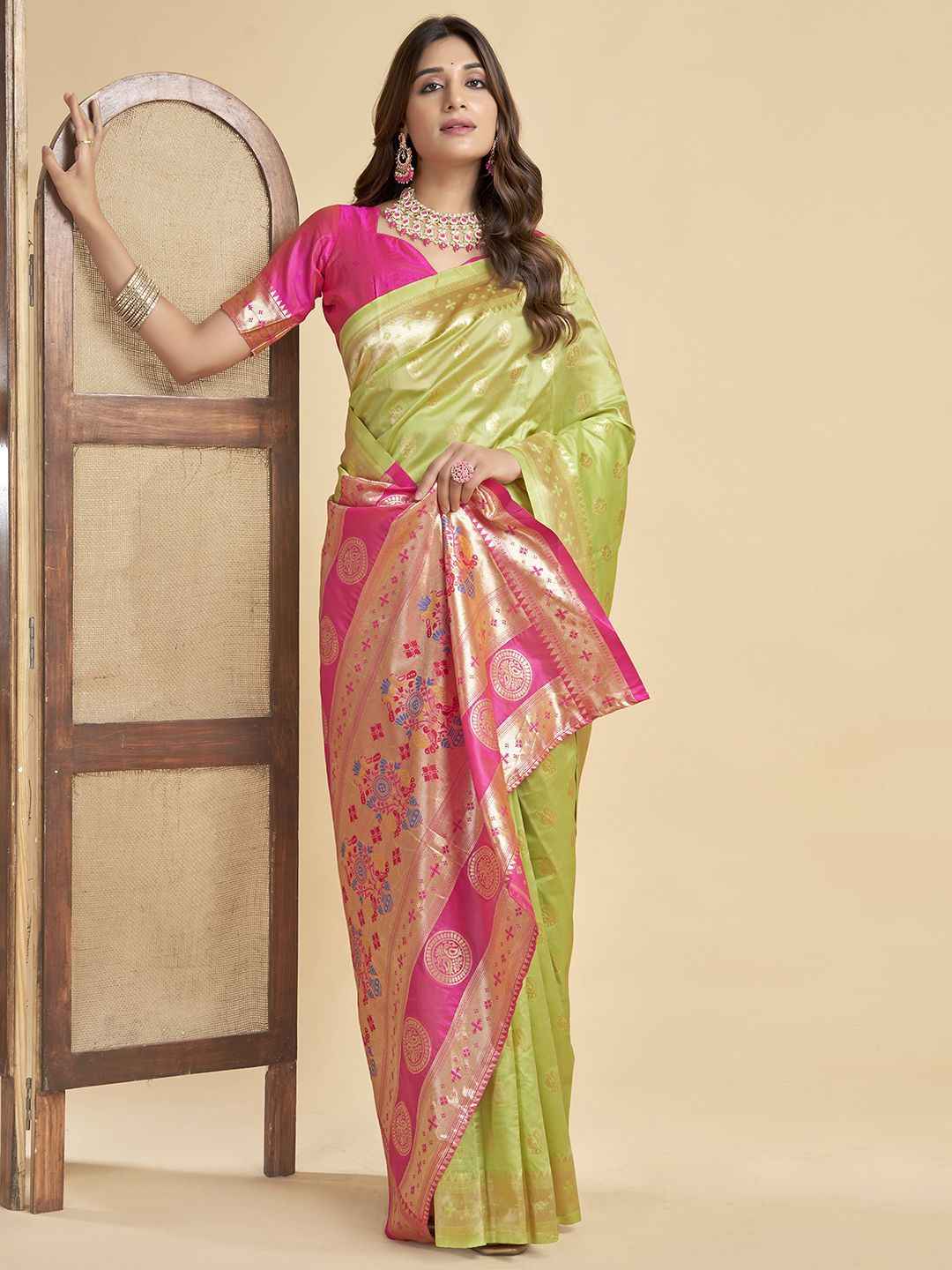 Green Banarasi Silk Saree with Golden Zari Weave