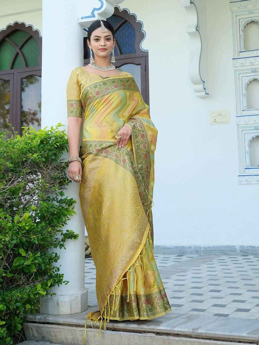 Dual Tone Banarasi Saree in Organza with Zari Weave for Elegant Occasions