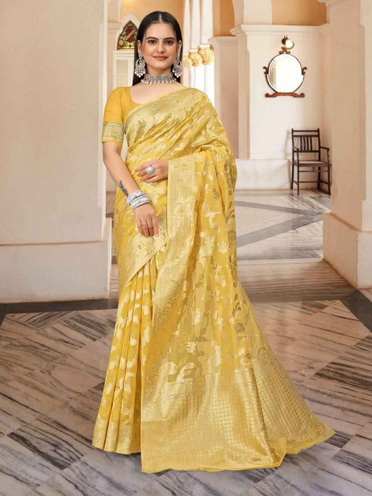 Golden Yellow Banarasi Saree with Woven Grace