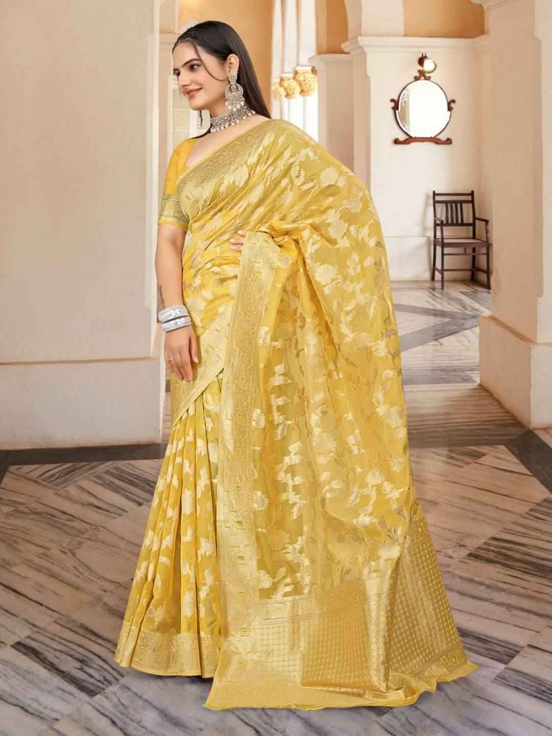 Golden Yellow Banarasi Saree with Woven Grace