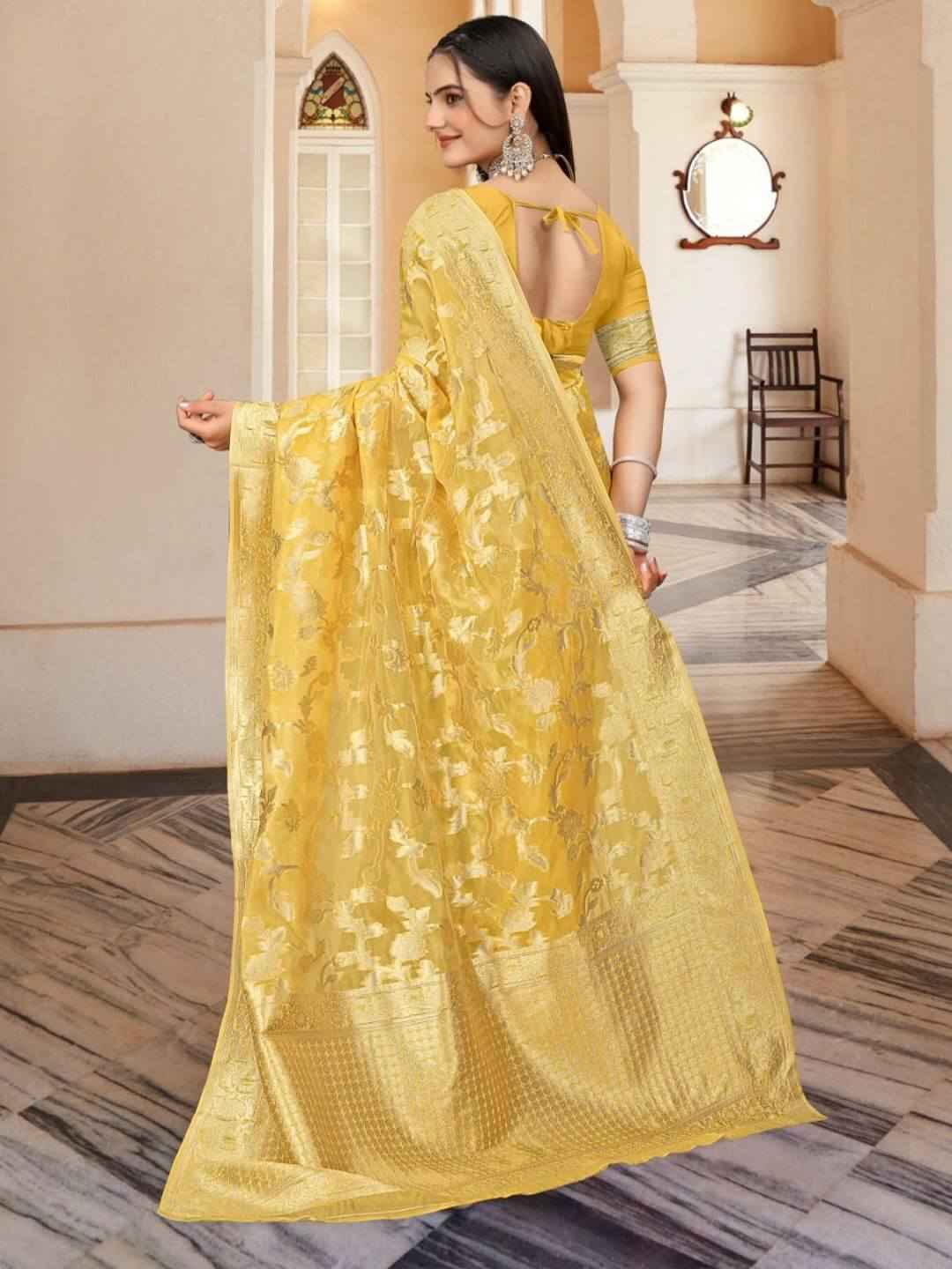Golden Yellow Banarasi Saree with Woven Grace