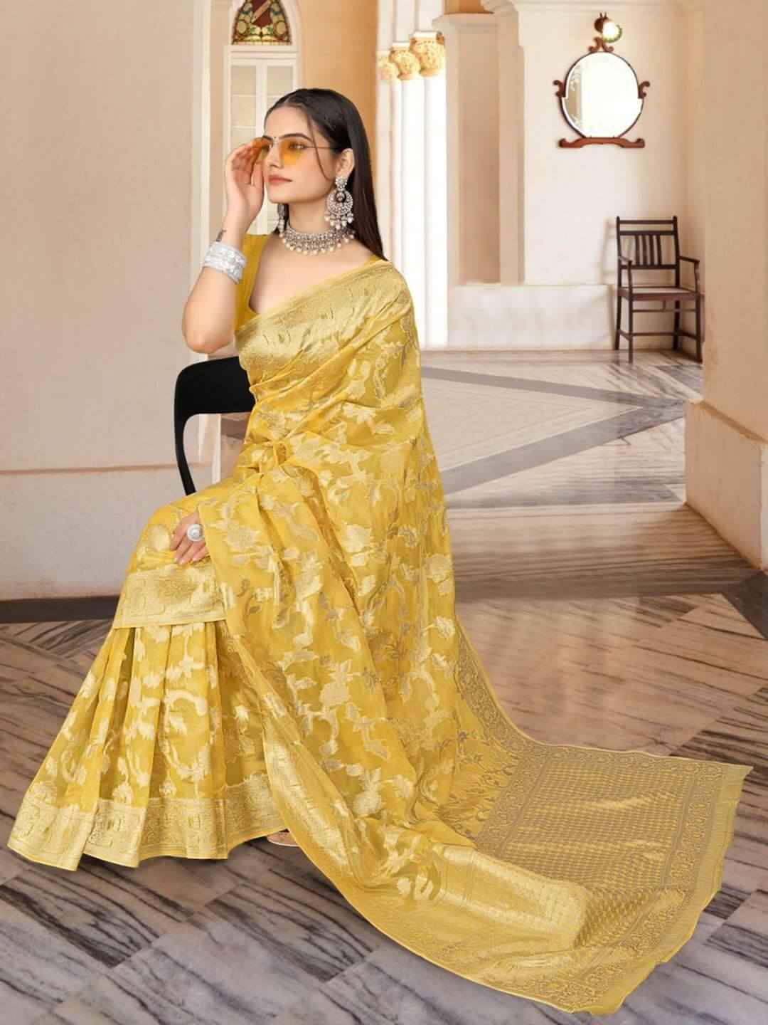 Golden Yellow Banarasi Saree with Woven Grace