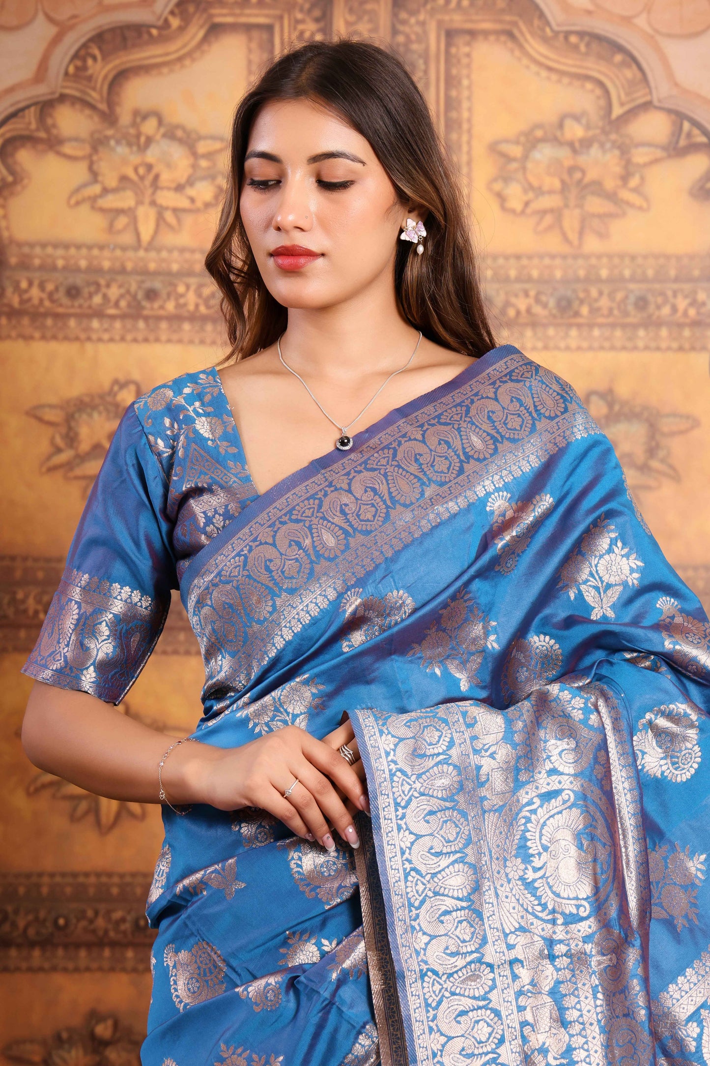 Royal Blue Banarasi Katan Silk Saree with Silver Zari