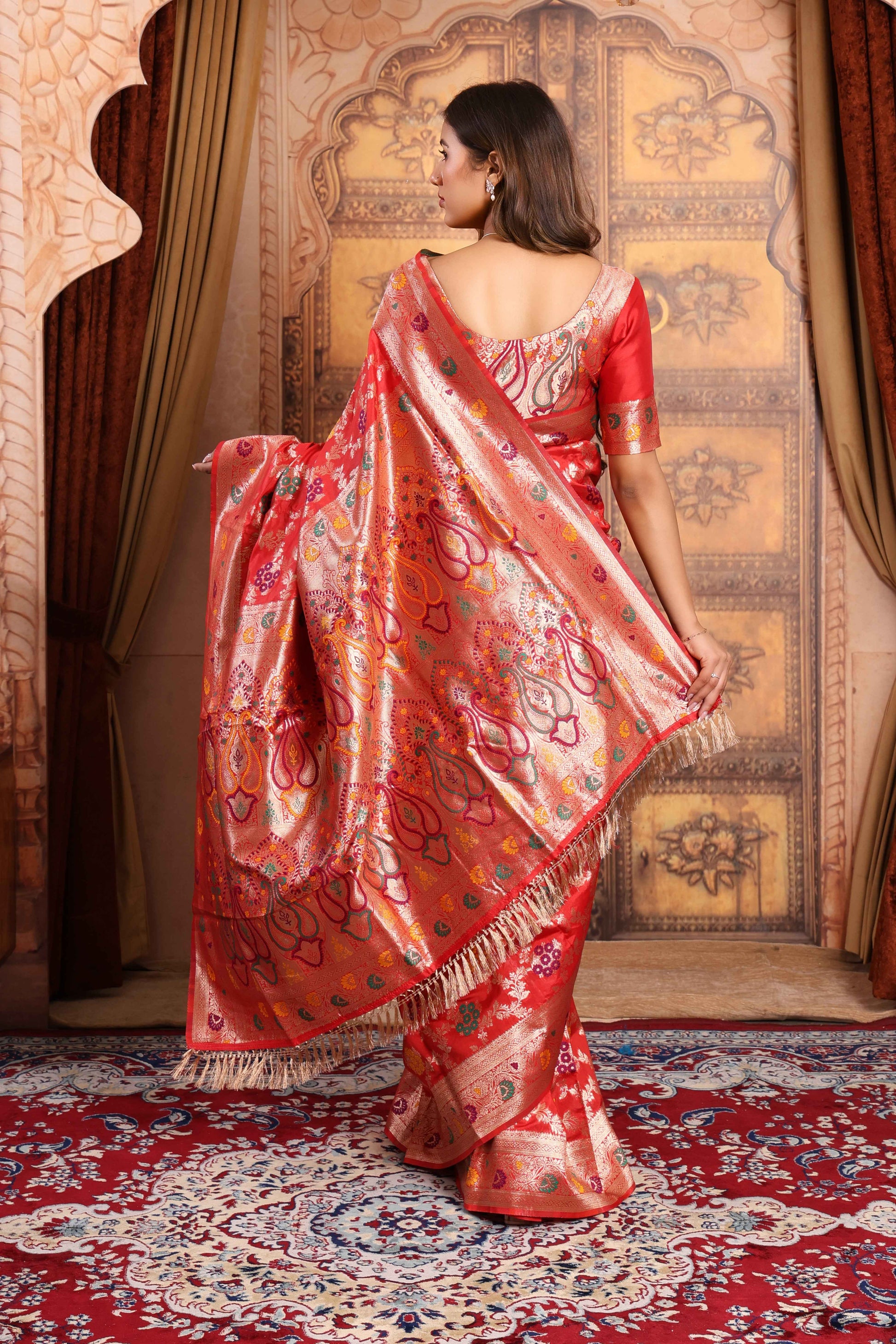 Red Blossom Banarasi Silk Saree