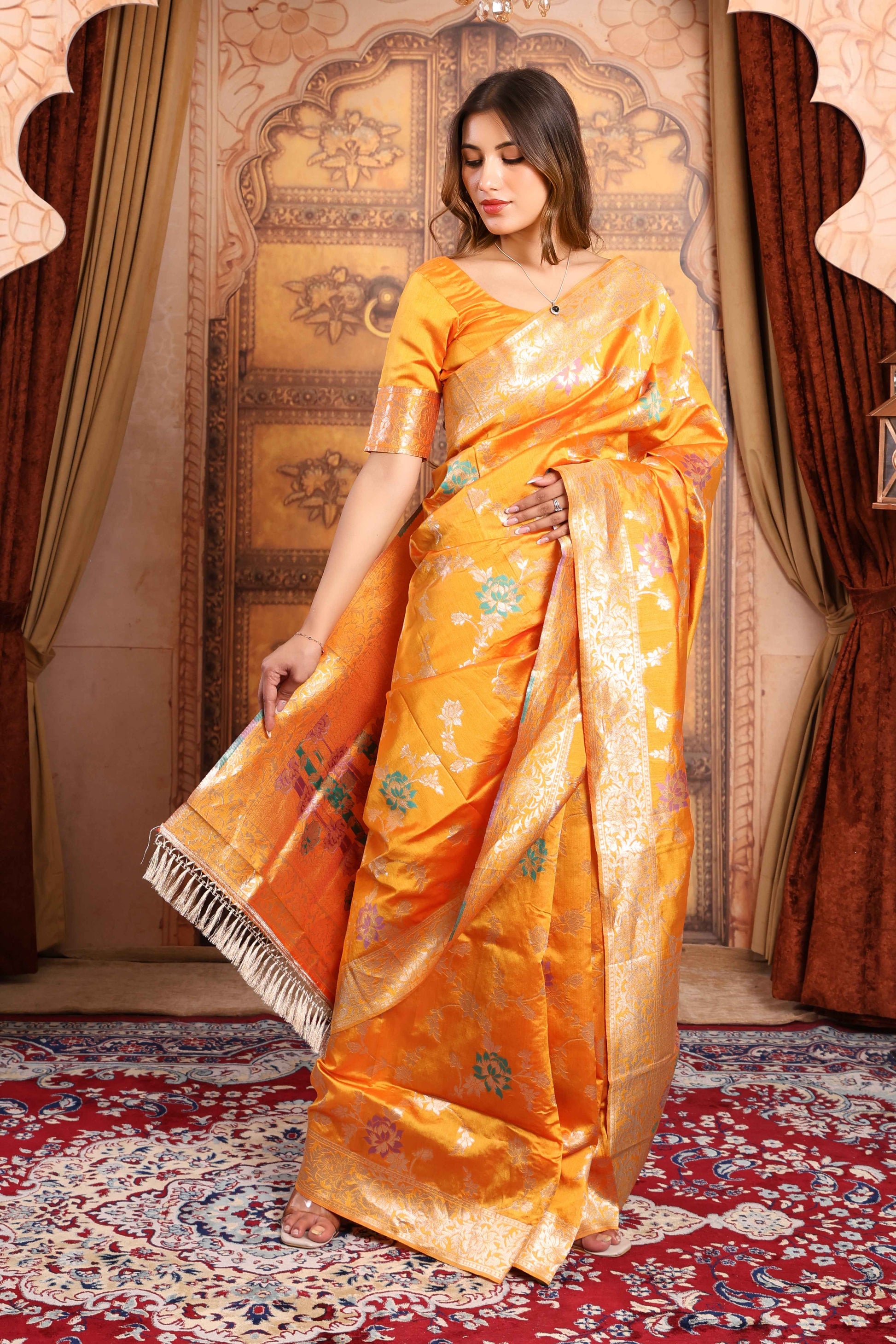 Handwoven Golden Yellow Kanjivaram Silk Saree