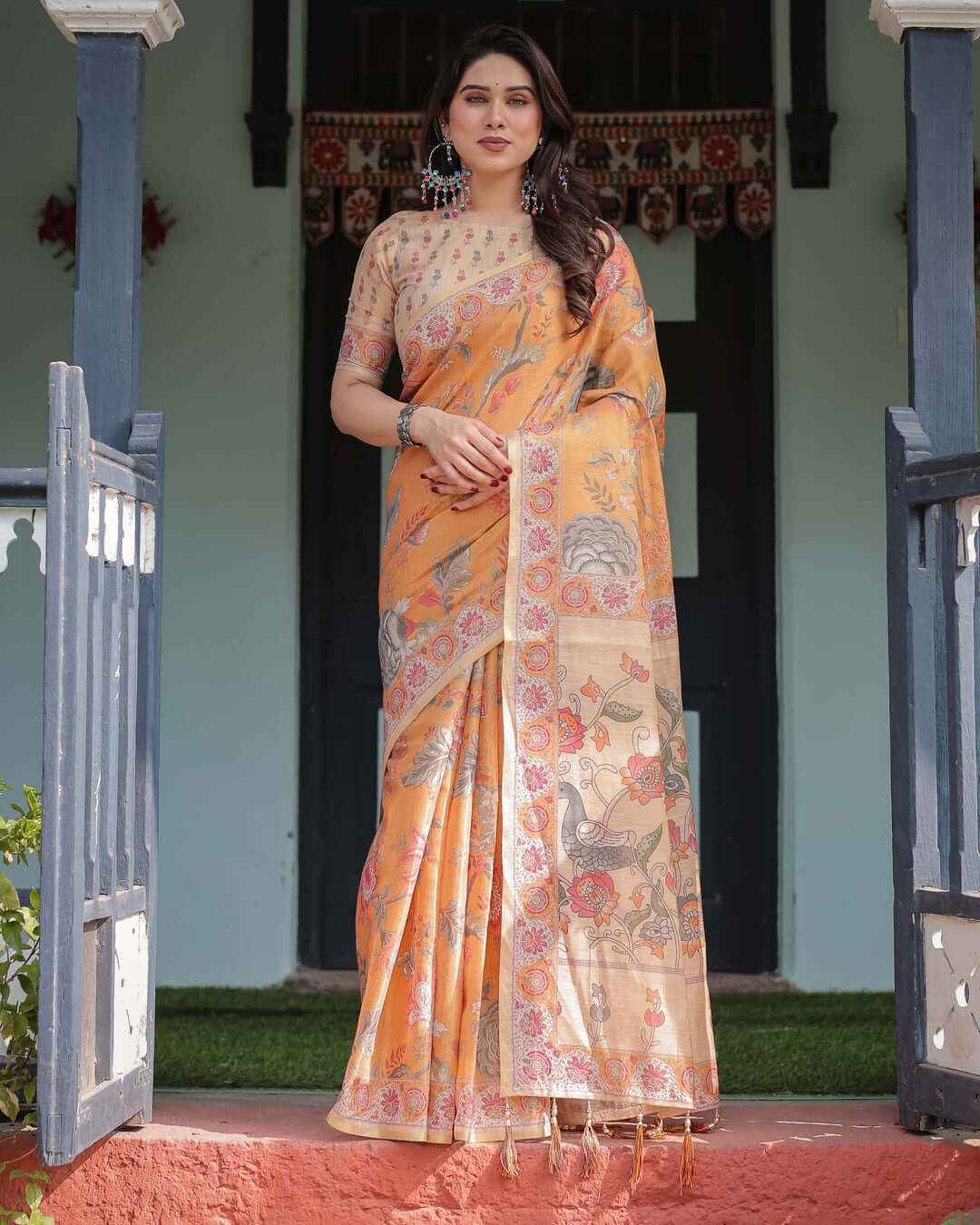 Mustard Yellow Handloom Saree with Tassels