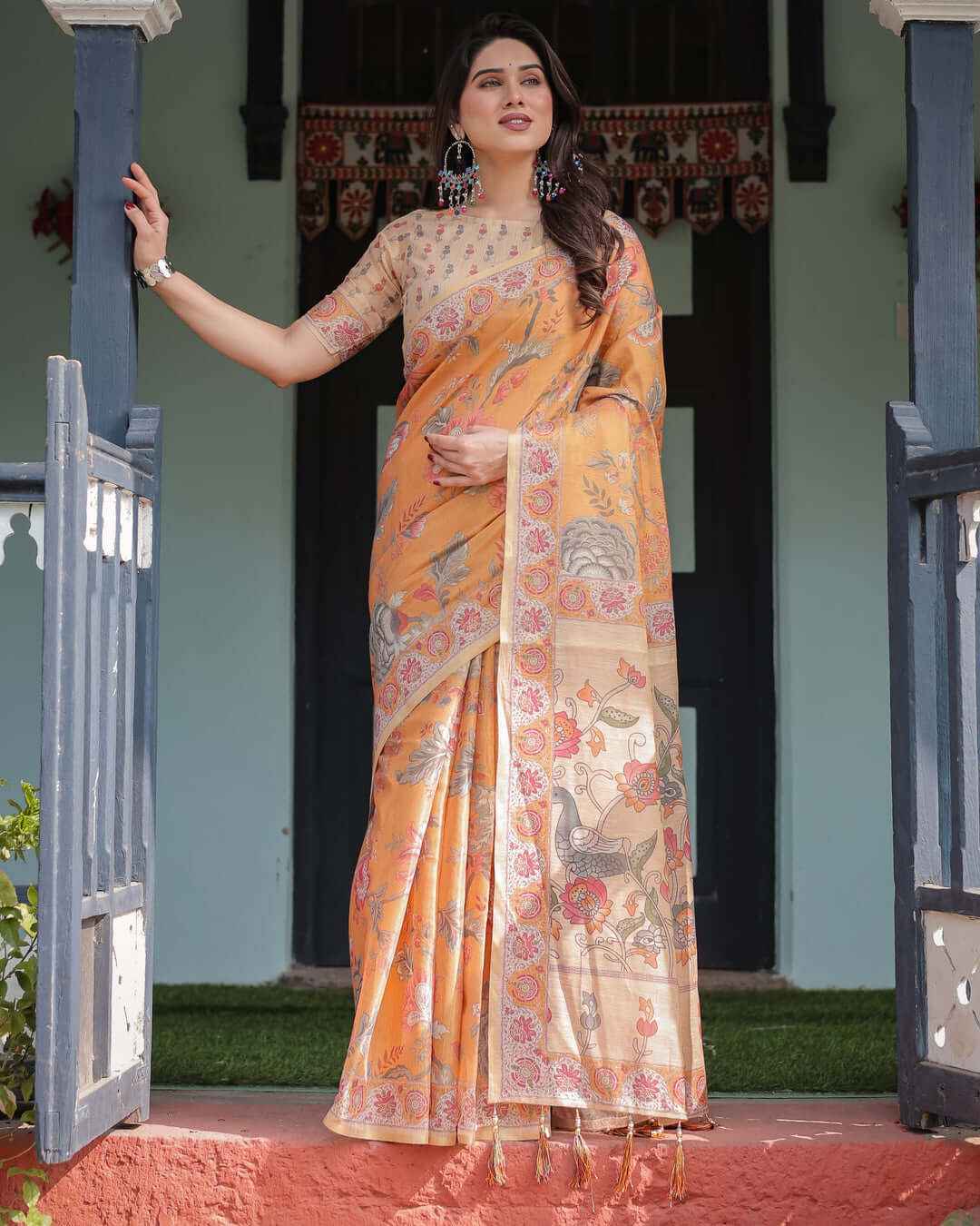 Mustard Yellow Handloom Saree with Tassels