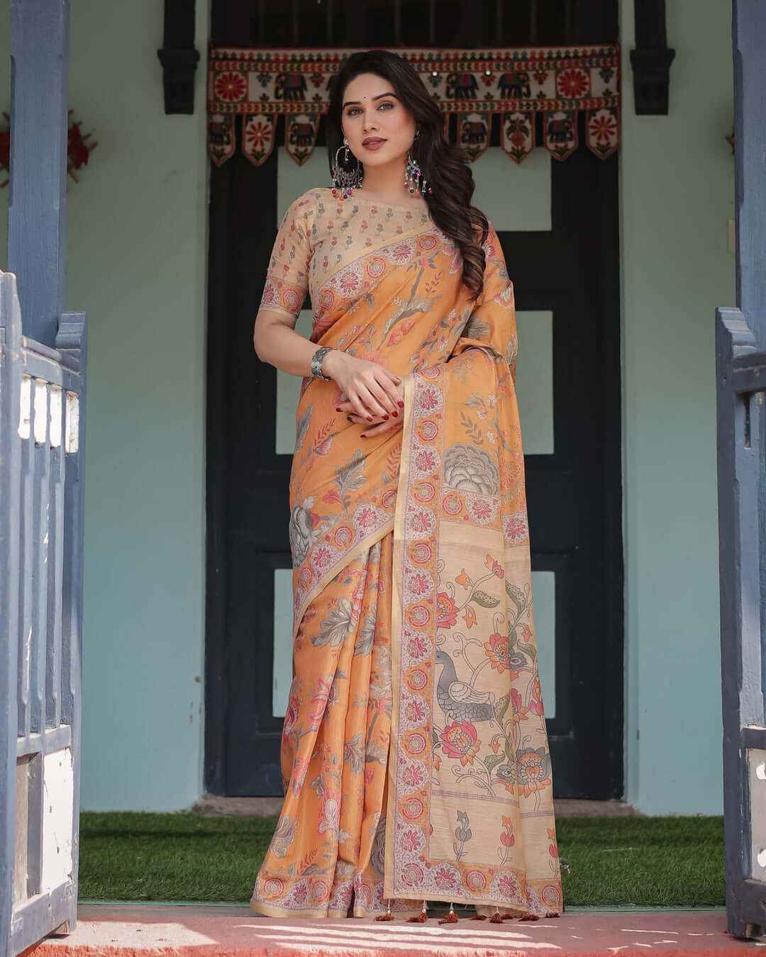 Mustard Yellow Handloom Saree with Tassels