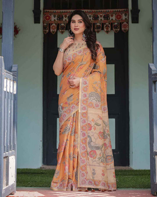 Mustard Yellow Handloom Saree with Tassels