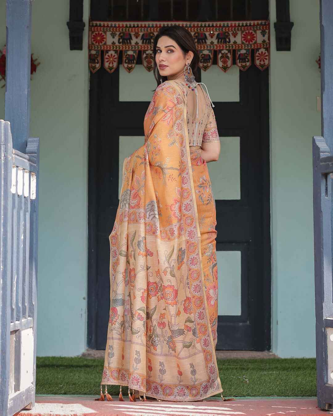 Mustard Yellow Handloom Saree with Tassels