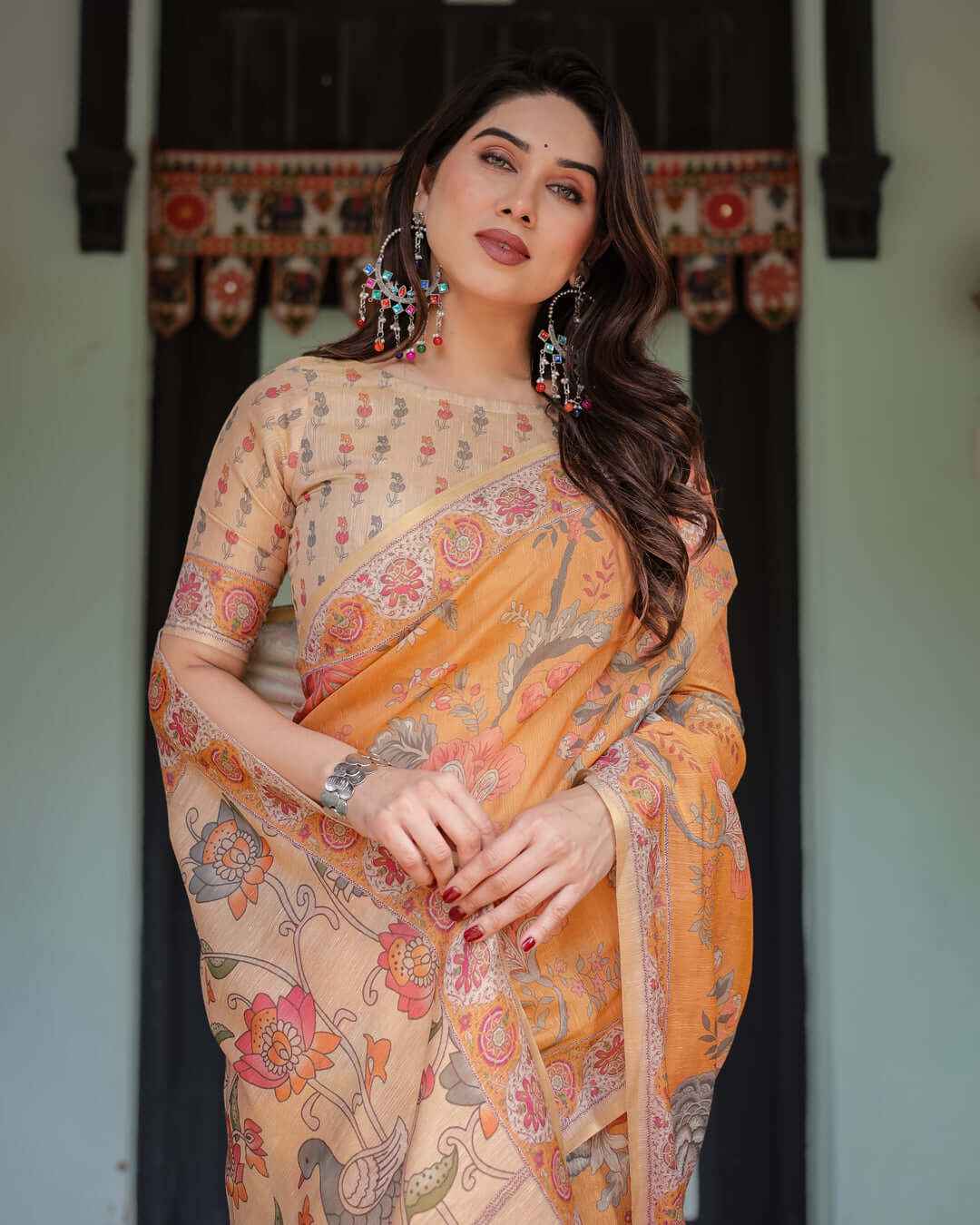 Mustard Yellow Handloom Saree with Tassels