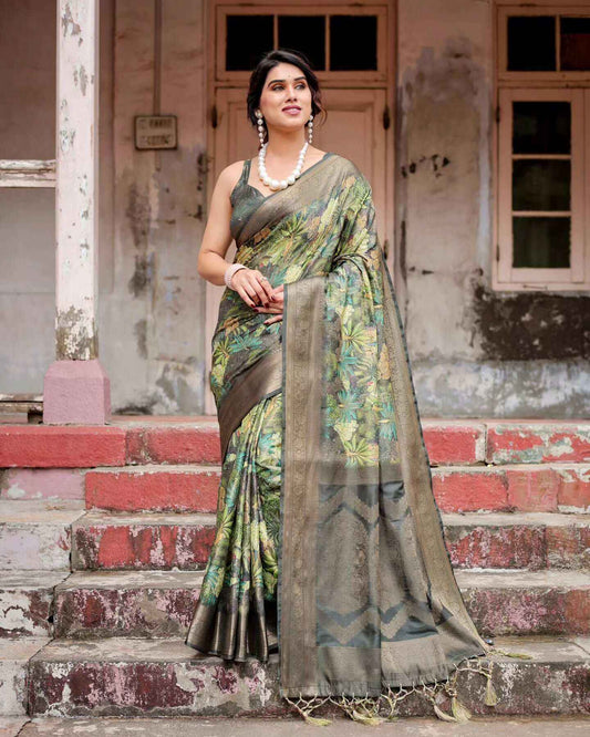Classic Green Banarasi Silk Saree with Tassel Touch