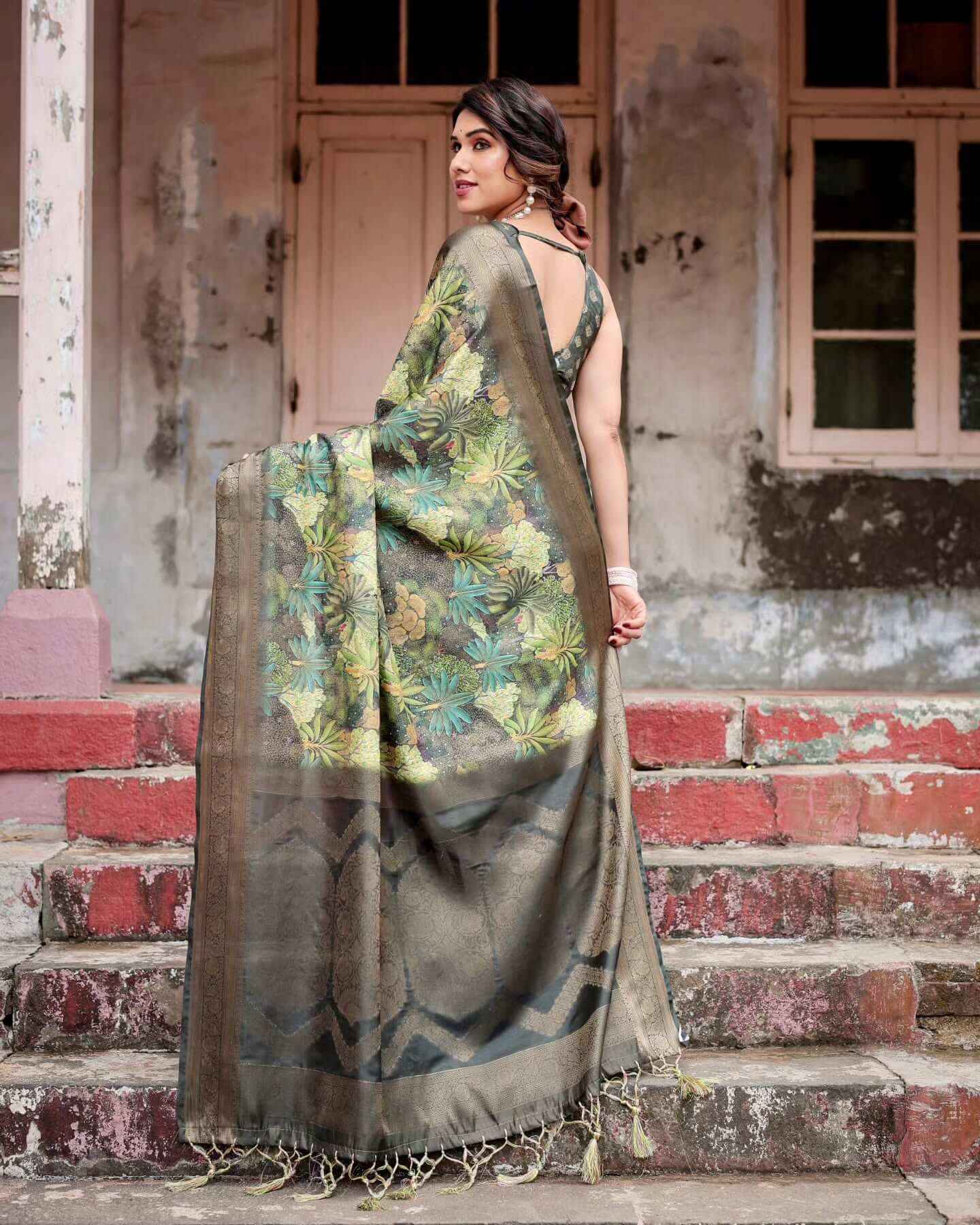 Classic Green Banarasi Silk Saree with Tassel Touch