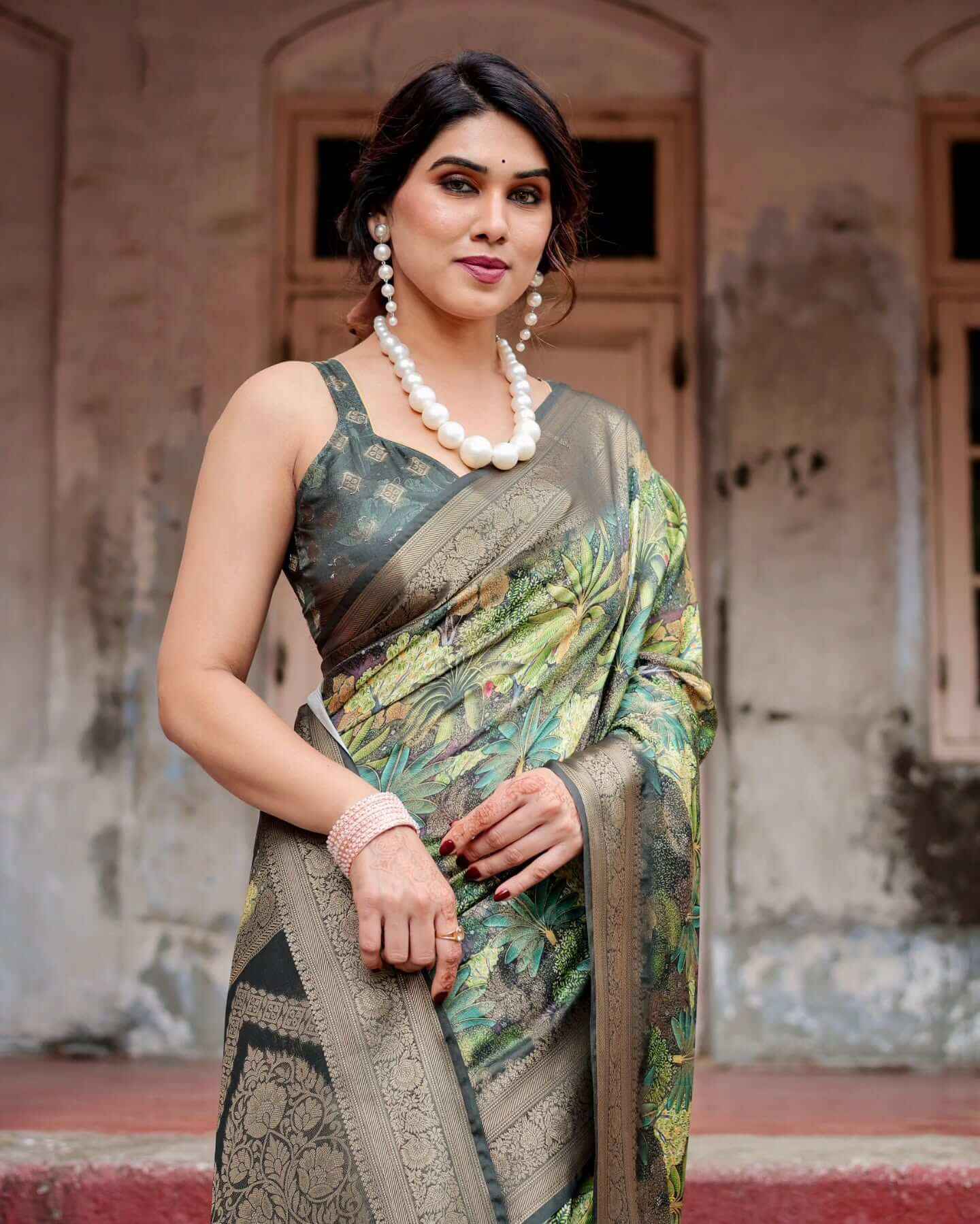 Classic Green Banarasi Silk Saree with Tassel Touch