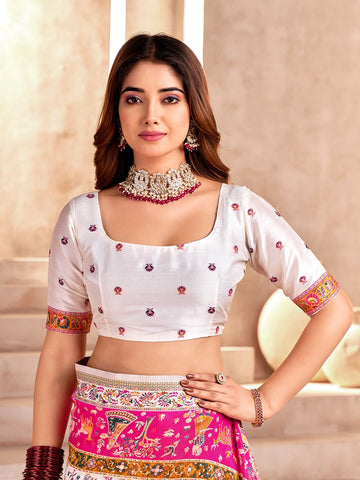 Handcrafted Pure Pashmina White Silk Saree