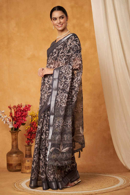 Black Pearl Floral Print Saree