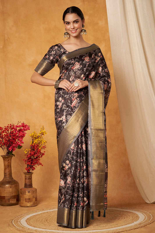 Black Bloom Premium Banarasi Silk Saree