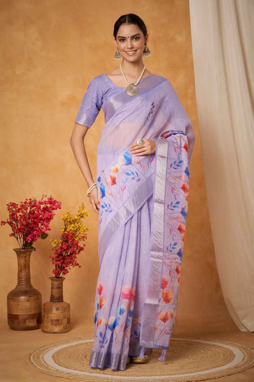 Burgundy Elegance Linen Border Saree