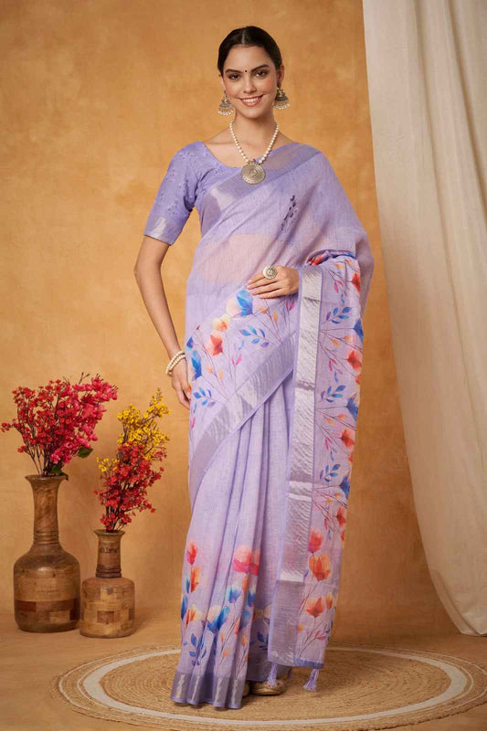 Burgundy Elegance Linen Border Saree