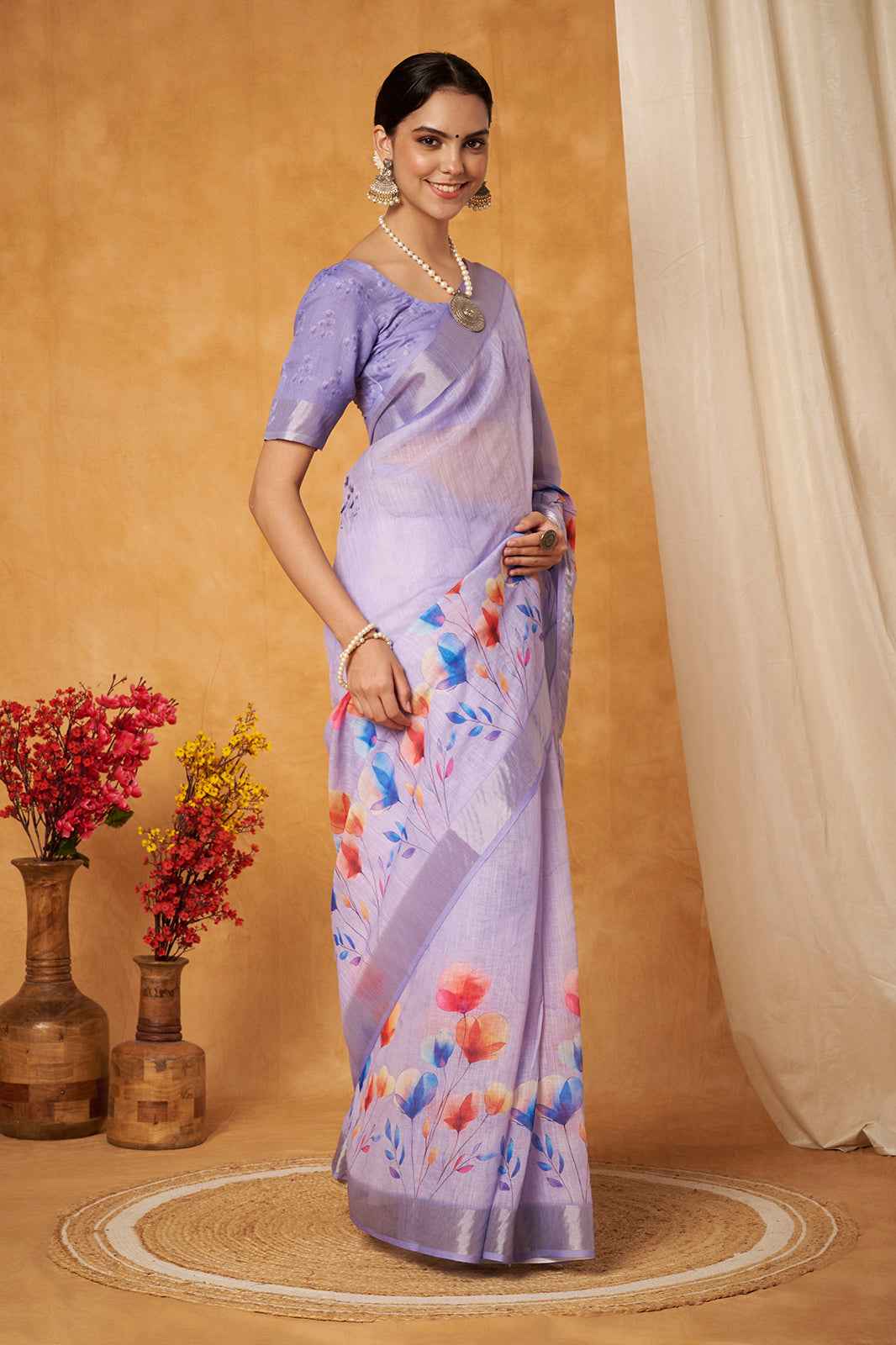 Burgundy Elegance Linen Border Saree