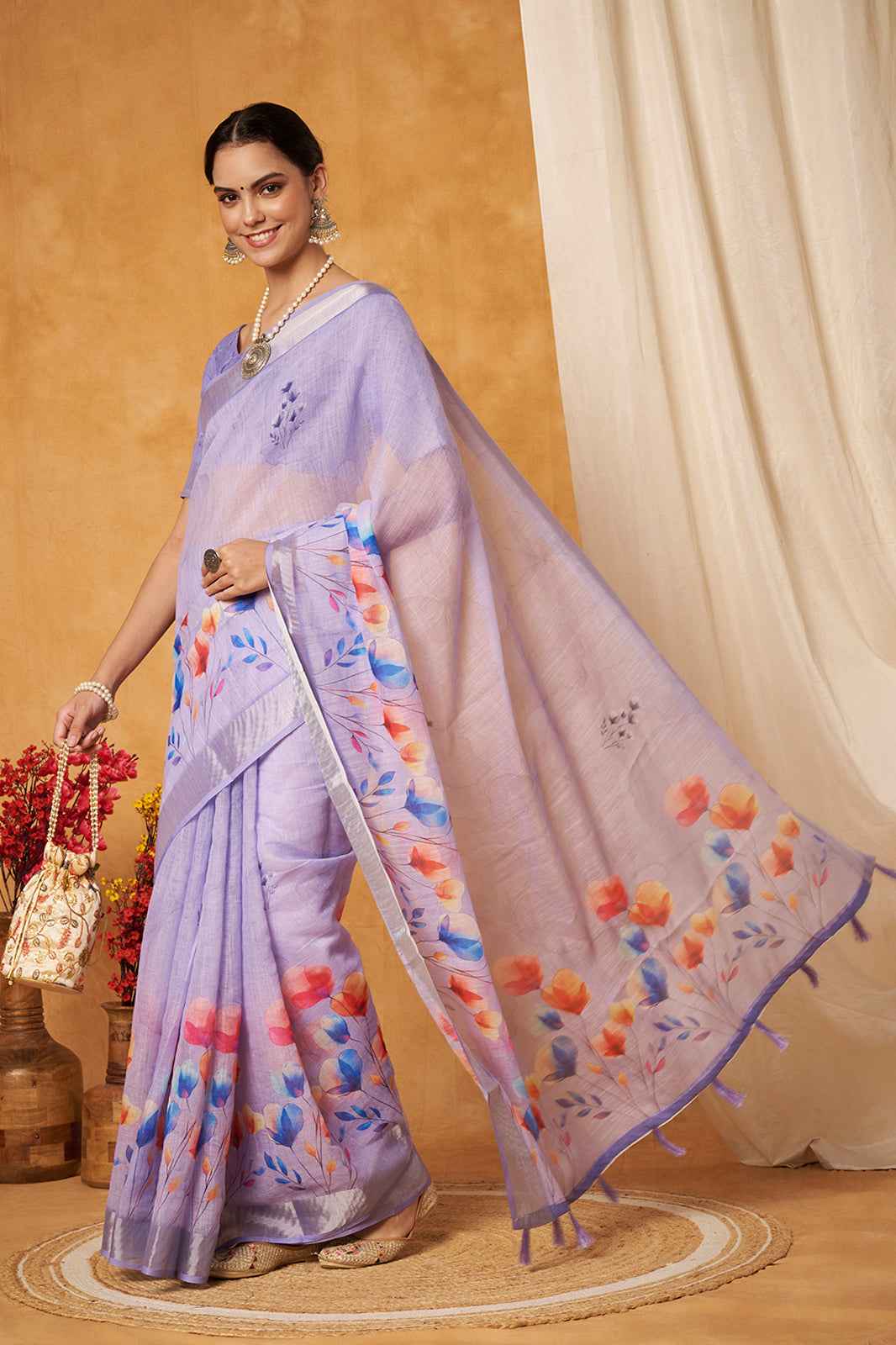 Burgundy Elegance Linen Border Saree