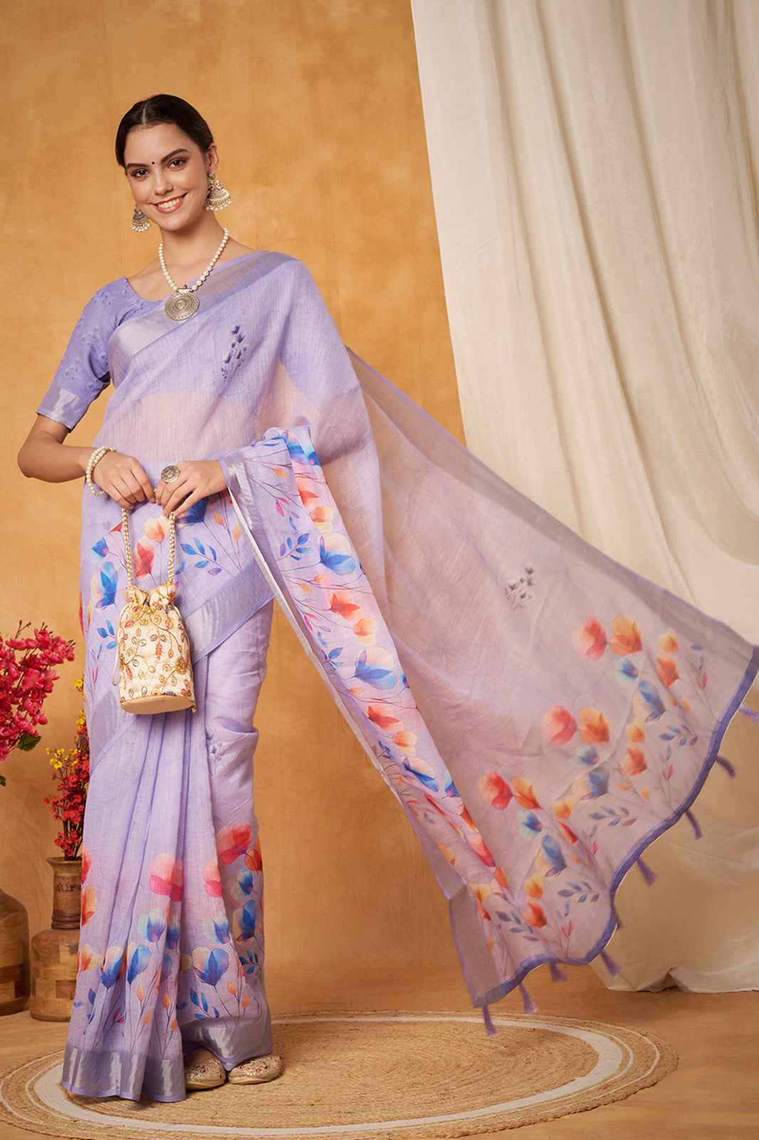 Burgundy Elegance Linen Border Saree