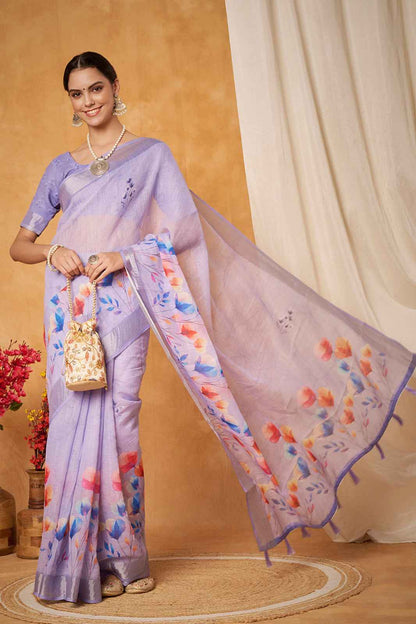Burgundy Elegance Linen Border Saree