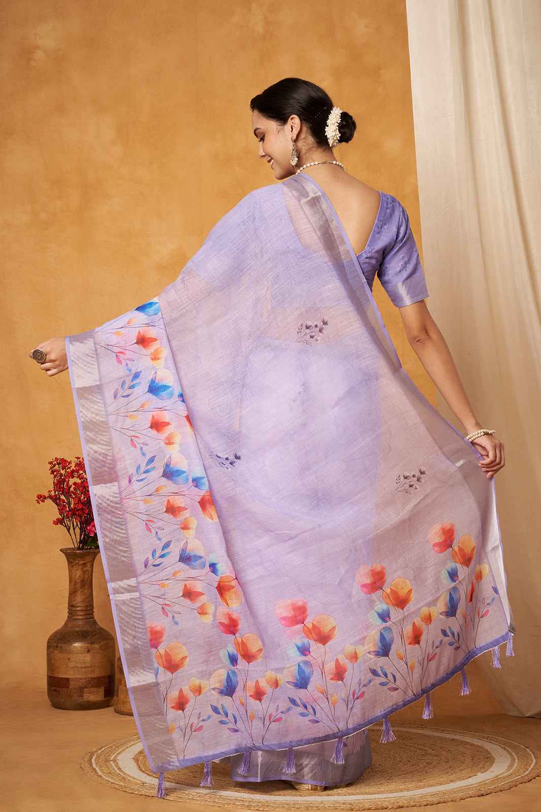Burgundy Elegance Linen Border Saree