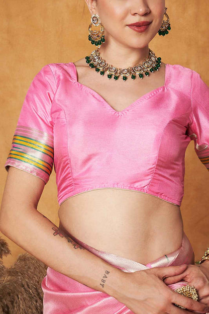 Pink Silk Paithani Saree - Traditional Weaving Design in Elegant Pink