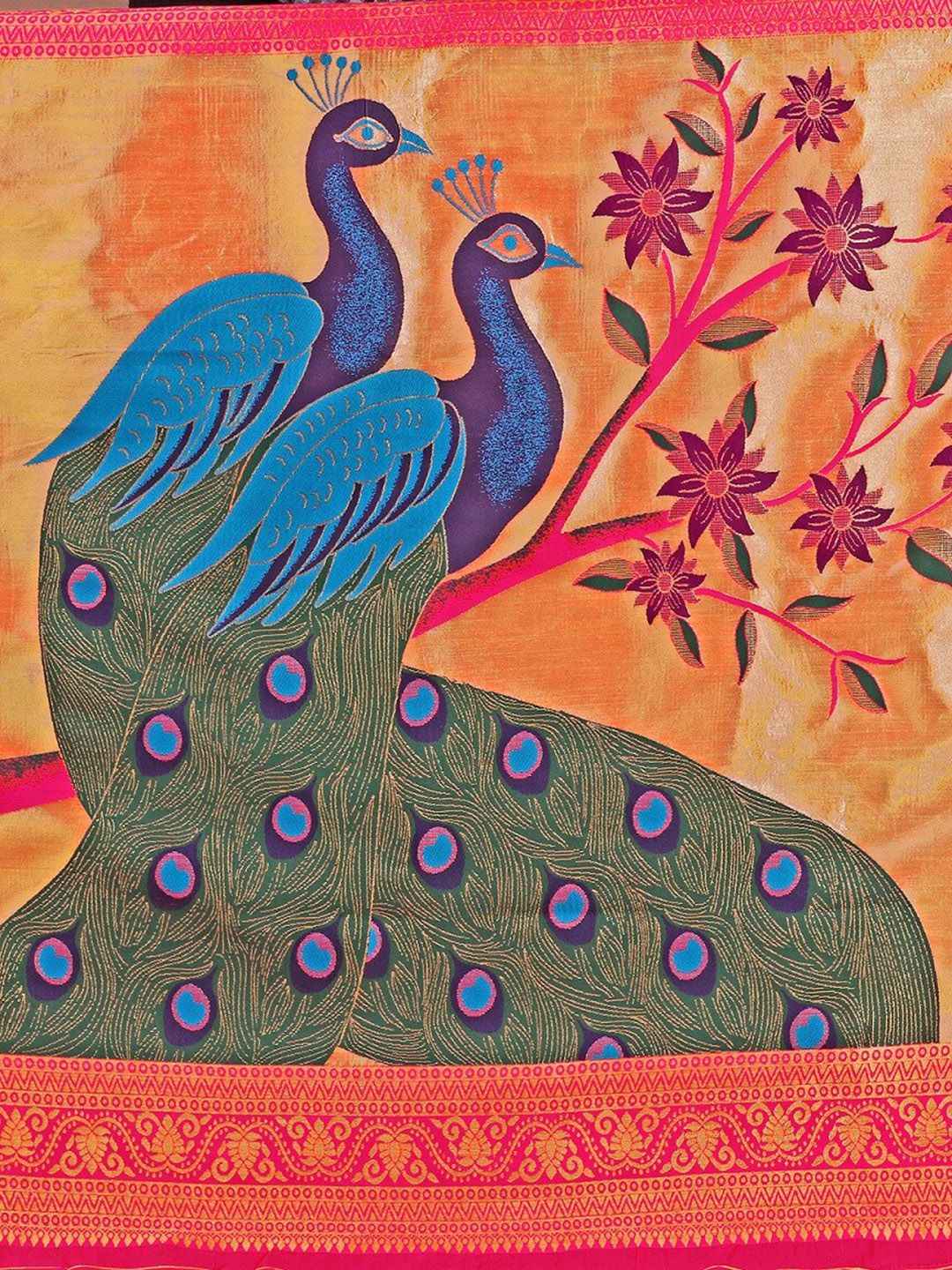 Royal Pink Peacock Paithani Silk Blend Saree