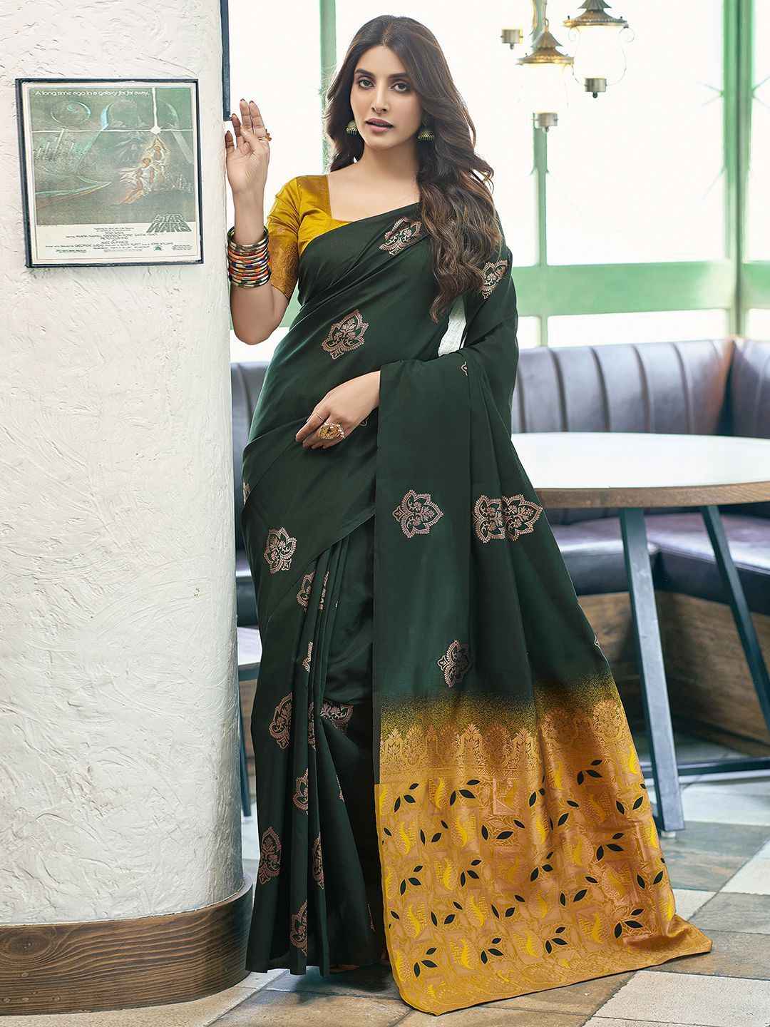 Emerald Gold Zari Woven Silk Blend Saree