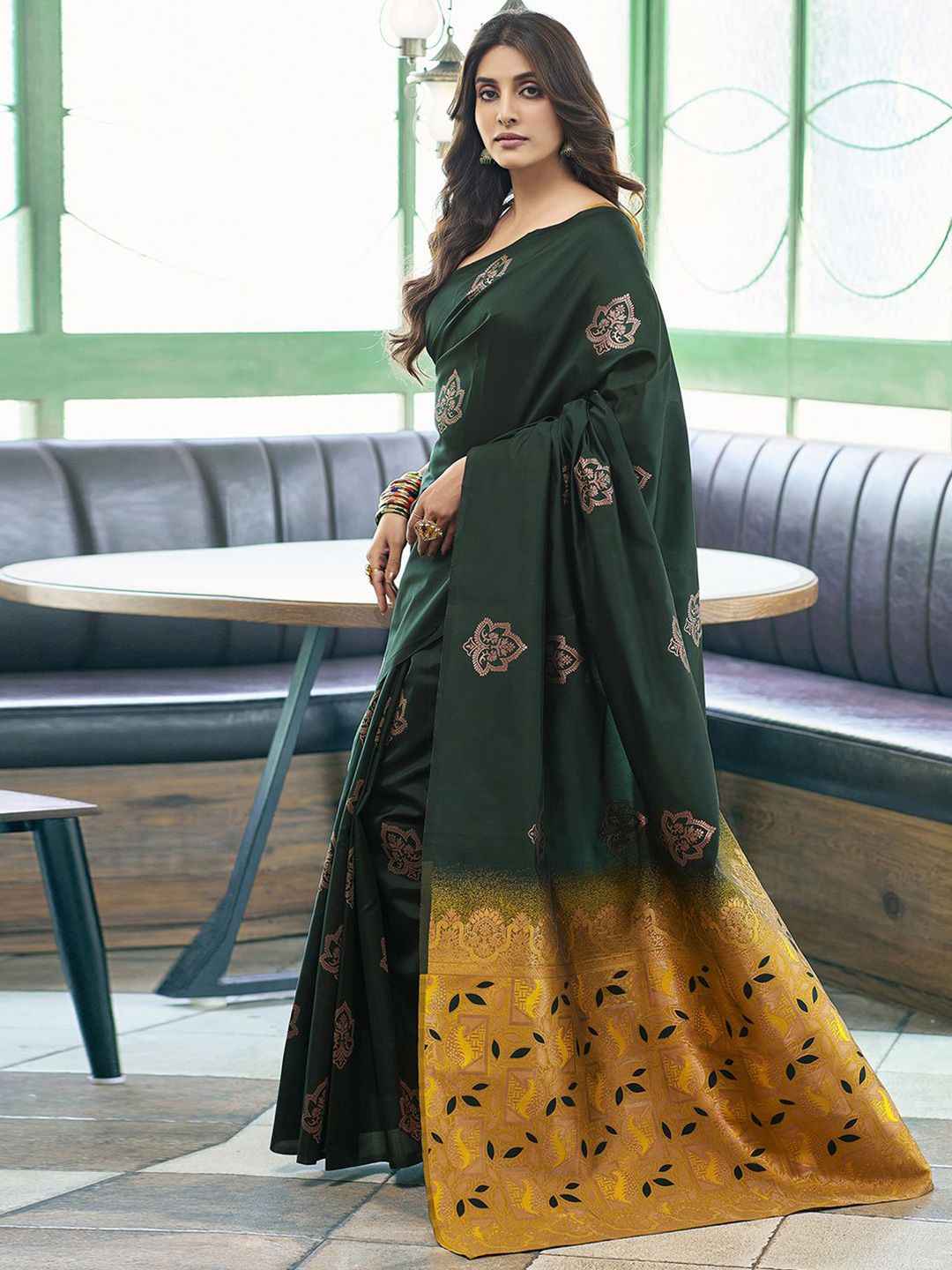 Emerald Gold Zari Woven Silk Blend Saree