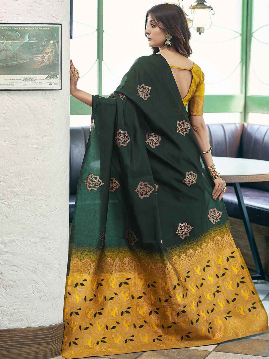 Emerald Gold Zari Woven Silk Blend Saree