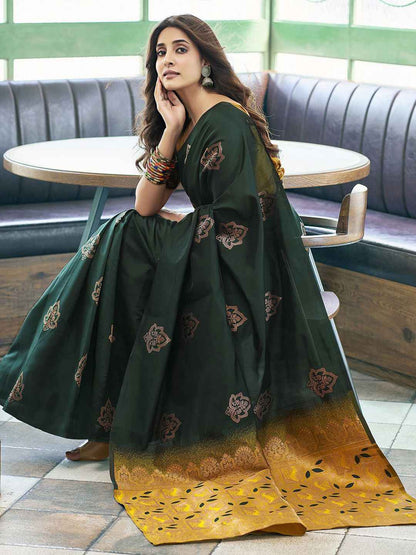 Emerald Gold Zari Woven Silk Blend Saree