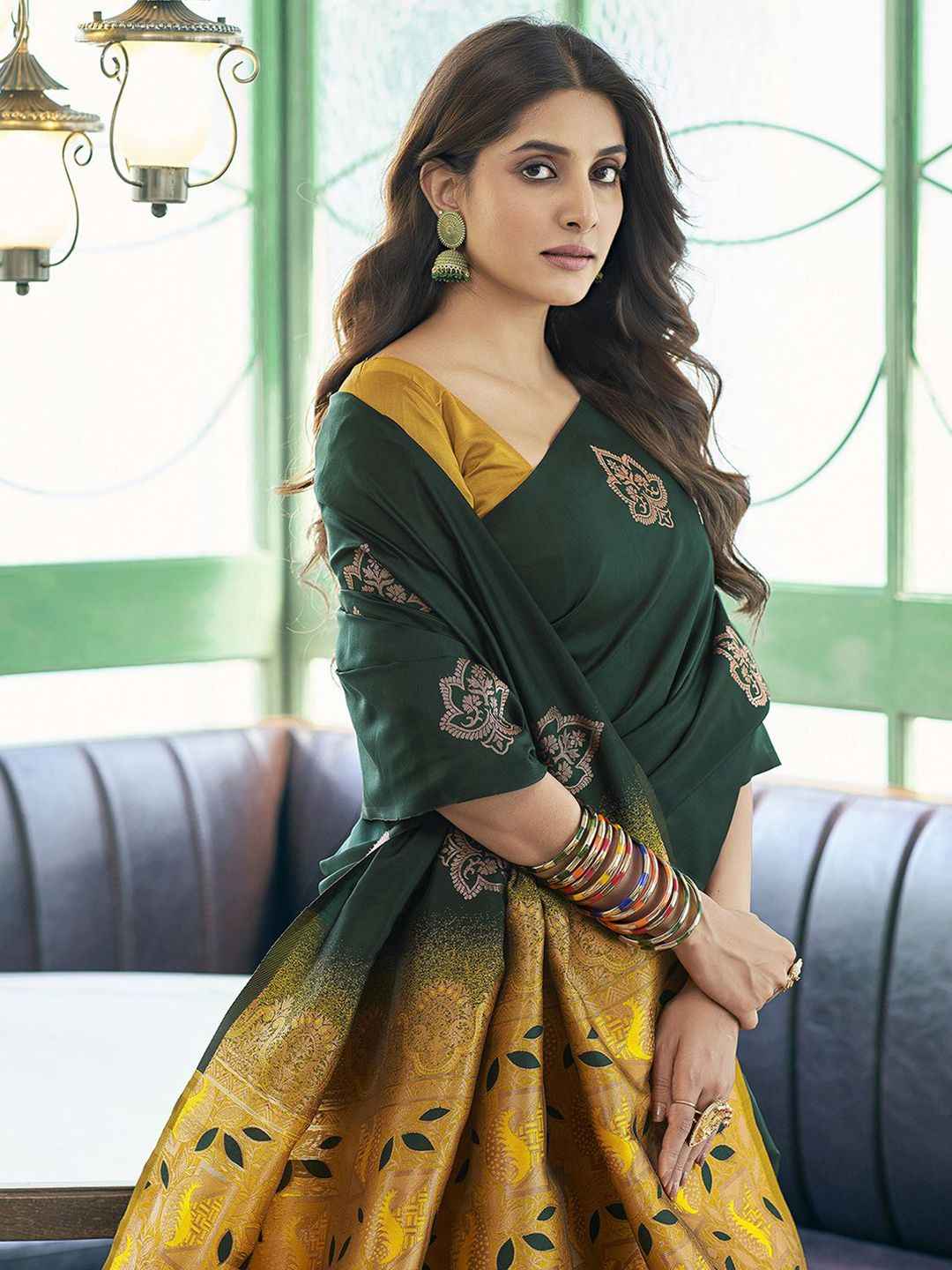 Emerald Gold Zari Woven Silk Blend Saree