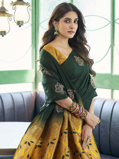 Emerald Gold Zari Woven Silk Blend Saree