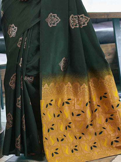 Emerald Gold Zari Woven Silk Blend Saree