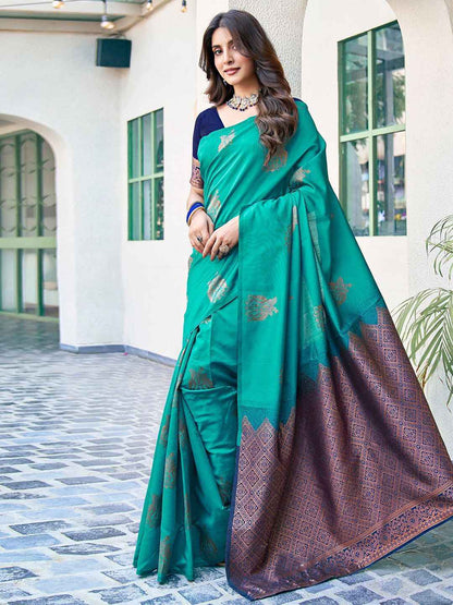 Regal Blue Banarasi Silk Blend Saree with Zari Detail