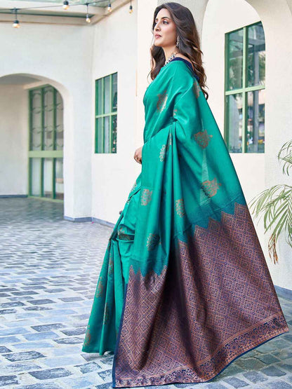 Regal Blue Banarasi Silk Blend Saree with Zari Detail