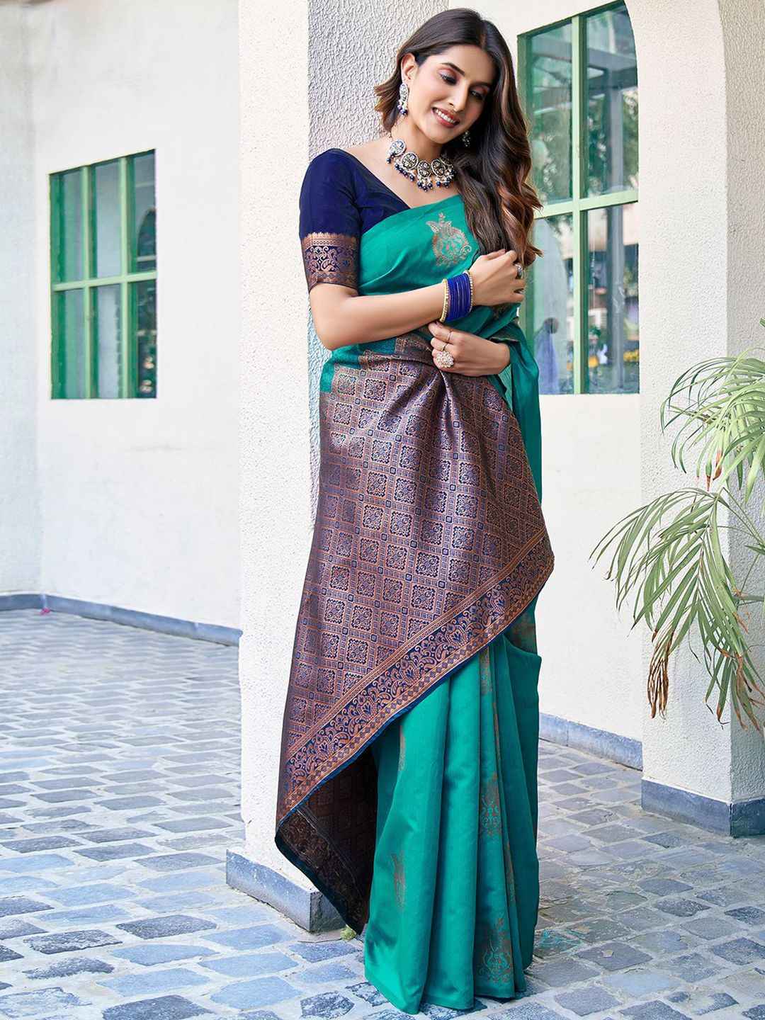 Regal Blue Banarasi Silk Blend Saree with Zari Detail